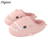 Fligmm Cartoon Shark Cotton Slippers Adults Kids Winter Warm Cute Shoes Parents Waterproof Indoor Outdoor Thick Sole Plush Slides