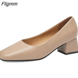 Fligmm Women High Heels Pumps Closed Square Toe Shallow Basic Office Square Heel Heels Classic Ladies Dress Party Slip-On Weding Shoes