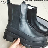 Fligmm Brand Design Women Genuine Leather Ankle Boots Platform Chunky Heel Chelsea Boots Short Booties Autumn Winter 42