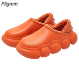 Fligmm Women Winter Fur Slippers Waterproof Warm Plush Household Slides Indoor Home Thick Sole Footwear Non-Slip Cloud  Plush Slides