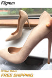 Fligmm Nude Beige Synthetic Suede Women V Cut Pointy Toe High Heel Shoes Sexy Ladies Flock Slip On Stiletto Pumps Customize