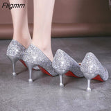 Fligmm Women shoes Pumps Sexy High Heels Gold kitten heels Sliver Thin Heels Wedding Shoes Ladies Shoes Bling Women Shoes stiletto