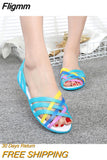 Fligmm Women Sandals Hot Sale Summer New Candy Color Women Shoes Peep Toe Stappy Beach Sandals Rainbow Jelly Shoes Woman Flats