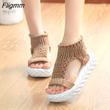 Fligmm Elastic Mesh Platform sandals 2023 Summer shoes women Fashion Open toe flat sandals Sweet Hollow Slip-On female shoes