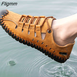 Fligmm Men Leather Sandals Comfortable Outdoor Casual Shoes 2023 Summer Beach Casual Walking Male Sneakers Men Beach Casual Sandals