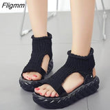 Fligmm Elastic Mesh Platform sandals 2023 Summer shoes women Fashion Open toe flat sandals Sweet Hollow Slip-On female shoes