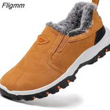 Fligmm Men Boots Winter Plush Ankle Boots for Men Outdoor Moccasin Keep Warm Sneakers Comfortable Lightweight Casual Shoes for Men