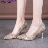 Fligmm Women shoes Pumps Sexy High Heels Gold kitten heels Sliver Thin Heels Wedding Shoes Ladies Shoes Bling Women Shoes stiletto