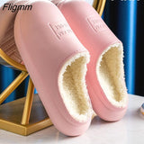 Fligmm Winter Waterproof Home Slippers Womens 2023 Plush Warm House Female Soft Slippers Non-Slip Memory Foam Couples Shoes Outdoor