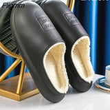 Fligmm Winter Waterproof Home Slippers Womens 2023 Plush Warm House Female Soft Slippers Non-Slip Memory Foam Couples Shoes Outdoor