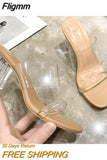 Fligmm High Heels Women Shoes Fashion Transparent Heels Sexy Hollow Breathable Slippers Square Toe Female Clear Heels Slides