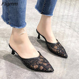 Fligmm High Heels Sandals Women Summer Shoes Women Fashion Pointed Party Sandals Bling Shallow Mules Thick Heel Casual Shoes Women