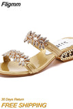 Fligmm New Lady Sandals Fashion Diamond Square Heel Open-toed Large Slippers