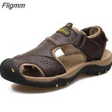 Fligmm Genuine Leather Men Shoes Summer New Large Size Men's Sandals Men Sandals Fashion Sandals Slippers Big Size 38-47