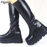 Fligmm Brand New Female Goth Cosplay Boots Fashion Zip Wedges High Heels Boots Women 2023 Party Comfy Platform Shoes Woman