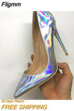 Fligmm Laser Shiny Silver Patent Women Pointy Toe High Heel Party Shoes Gorgeous Ladies Wedding Stiletto Pumps 8cm 10cm 12cm