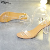 Fligmm Transparent High Heels Fashion Square Toe Women's Sandals Ladies Sexy Butterfly-knot Wearable Pu Slip on Women Shoes
