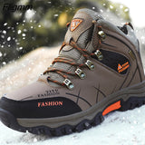 Fligmm Ankle Boots Leather Men Casual Shoes Outdoor Waterproof Work Rubber Mens Hiking Boots Sneakers Warm Military Snow Boots