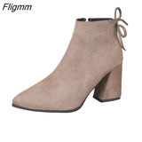 Fligmm Size 43 Hot Sale Women Mid Calf Boots Black Pointed Toe Zippers Autumn Spring Women Fashion Boots Casual Lace-up Boots