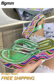 fligmm Platform Wedges Sandals For Women Flip Flop Colors Metallic Sandals Shoes Rainbow Sole Roman Slipper Casual Summer New