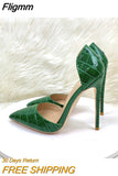 Fligmm Green Crocodile Effect Women Pointy Toe High Heels 8cm 10cm 12cm Customize Ladies Sexy Stiletto Pumps Club Party Shoes