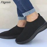 Fligmm women shoes 2023 fashion knitting breathable walking shoes slip on flat shoes comfortable casual shoes woman plus size