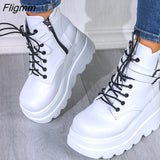 Fligmm Size 35-43 Brand New Women's Wedges High Heels Boots 2023 Fashion Zip High Platform Ankle Boots Women Party Goth Shoes Woman