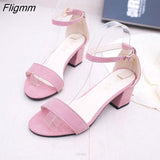 Fligmm Open Toe High Heels Sandals Women New Summer Shoes Fashion Sexy Word Buckle Strap Ladies Shoes Female Roman Square Heel