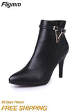 Fligmm Spring Autumn Stiletto Thin High Heels Pointed Toe Faux Leather Zipper Style Sexy Ankle Womens Boots Botas de mujer erf5