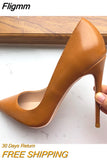 Fligmm Brown Matte Women Pointy Toe Stiletto High Heels Ladies Formal Dress Shoes OL Elegant Slip On Pumps Large Size 43 44 45