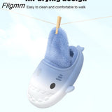 Fligmm Cartoon Shark Cotton Slippers Adults Kids Winter Warm Cute Shoes Parents Waterproof Indoor Outdoor Thick Sole Plush Slides