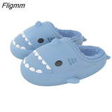 Fligmm Cartoon Shark Cotton Slippers Adults Kids Winter Warm Cute Shoes Parents Waterproof Indoor Outdoor Thick Sole Plush Slides