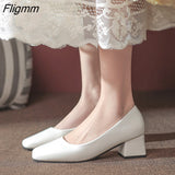 Fligmm Women High Heels Pumps Closed Square Toe Shallow Basic Office Square Heel Heels Classic Ladies Dress Party Slip-On Weding Shoes