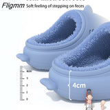 Fligmm Cartoon Shark Cotton Slippers Adults Kids Winter Warm Cute Shoes Parents Waterproof Indoor Outdoor Thick Sole Plush Slides