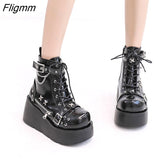 Fligmm New Ladies Goth Platform Ankle Boots Fashion Buckle Zip Rivet Punk Wedges High Heels Womens Boots Party Street Woman Shoes