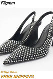 Fligmm Black Rhinestone Slingbacks Heels TRAF Vintage Pointed Toes Sequins Sandals Women Sexy Party Stiletto High Shoes New