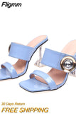 Fligmm 2023 New Transparent Heels 9CM Slippers Outdoor Fashion Metal Crystal Buckle Designer Sandal Women Slides Party Dress Shoe