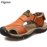 Fligmm Genuine Leather Men Shoes Summer New Large Size Men's Sandals Men Sandals Fashion Sandals Slippers Big Size 38-47