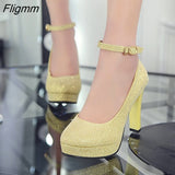 Fligmm Ankle Strap 9CM High Heels Patent Leather Round Toe High Heels Female Platform Summer Shoes Women Pumps Platform Sandals