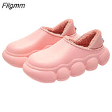 Fligmm Women Winter Fur Slippers Waterproof Warm Plush Household Slides Indoor Home Thick Sole Footwear Non-Slip Cloud  Plush Slides