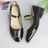 Fligmm Flat Shoes Women Mary Jane Ladies Shoes Flats Fall Buckle School Shoes Ballerina Flats Footwear Black Big Size 9 10 43