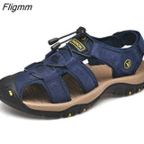 Fligmm Genuine Leather Men Shoes Summer New Large Size Men's Sandals Men Sandals Fashion Sandals Slippers Big Size 38-47