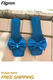 Fligmm Summer Plus Size One-line Solid Color Bow Flat Sandals Outdoor Beach Slippers Elegant Women Shoes 2023