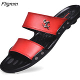 Fligmm Famous Brand 2023 Men Sandals Shoes Slippers Summer Flip Flops Beach Men Shoes Leather Sandalias Zapatos hombre