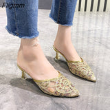 Fligmm High Heels Sandals Women Summer Shoes Women Fashion Pointed Party Sandals Bling Shallow Mules Thick Heel Casual Shoes Women