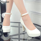 Fligmm Ankle Strap 9CM High Heels Patent Leather Round Toe High Heels Female Platform Summer Shoes Women Pumps Platform Sandals