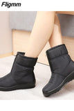 Fligmm Waterproof Non-slip Ankle Boots Women Winter Thick Plush Keep Warm Snow Boots Woman Zipper Soft Bottom Cotton Botas Shoes