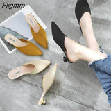 Fligmm Elastic Mesh slippers women 2023 Summer shoes women Fashion Pointed Toe Slides Spike Heels Beige Mules female shoes