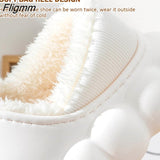 Fligmm Women Winter Fur Slippers Waterproof Warm Plush Household Slides Indoor Home Thick Sole Footwear Non-Slip Cloud  Plush Slides