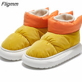 Fligmm Waterproof Indoor Slippers Women Men Winter Shoes Warm Plush Thick Sole Couples Home Floor Boots Ladies Platform Slippers